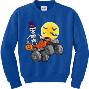 Halloween Skeleton Riding Monster Truck Cute Gift Kids Sweatshirt