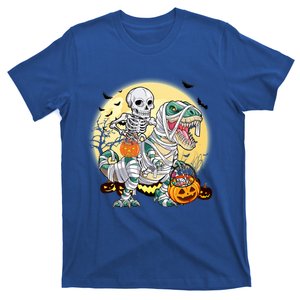 Halloween Skeleton Riding Mummy Dinosaurs T Rex Pumpkin Fun Cute Gift T-Shirt