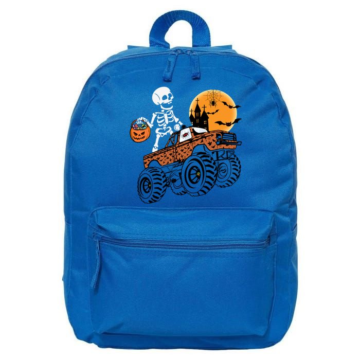 Halloween Skeleton Riding Monster Truck Gift 16 in Basic Backpack