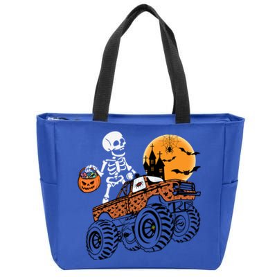 Halloween Skeleton Riding Monster Truck Gift Zip Tote Bag