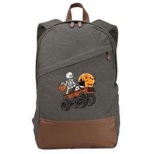 Halloween Skeleton Riding Monster Truck Gift Cotton Canvas Backpack