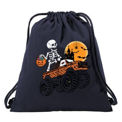 Halloween Skeleton Riding Monster Truck Gift Drawstring Bag