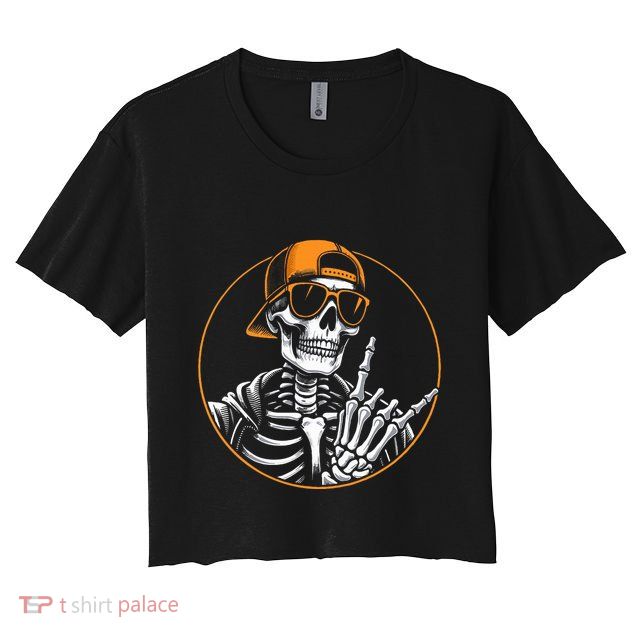 Halloween Skeleton Rock Hand Rocker Crop Top