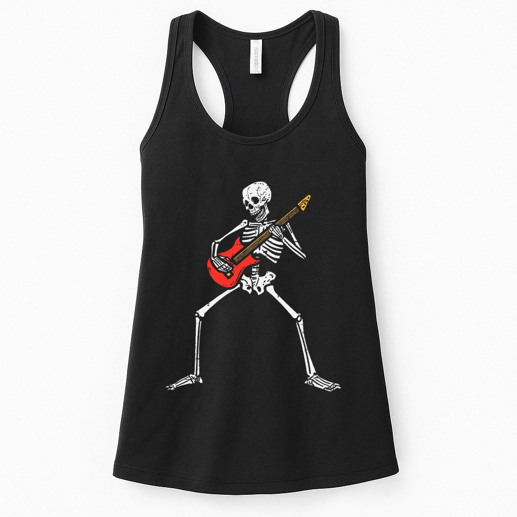 Halloween Skeleton Rocker Guitar Punk Rock Costume Womens Tank Top