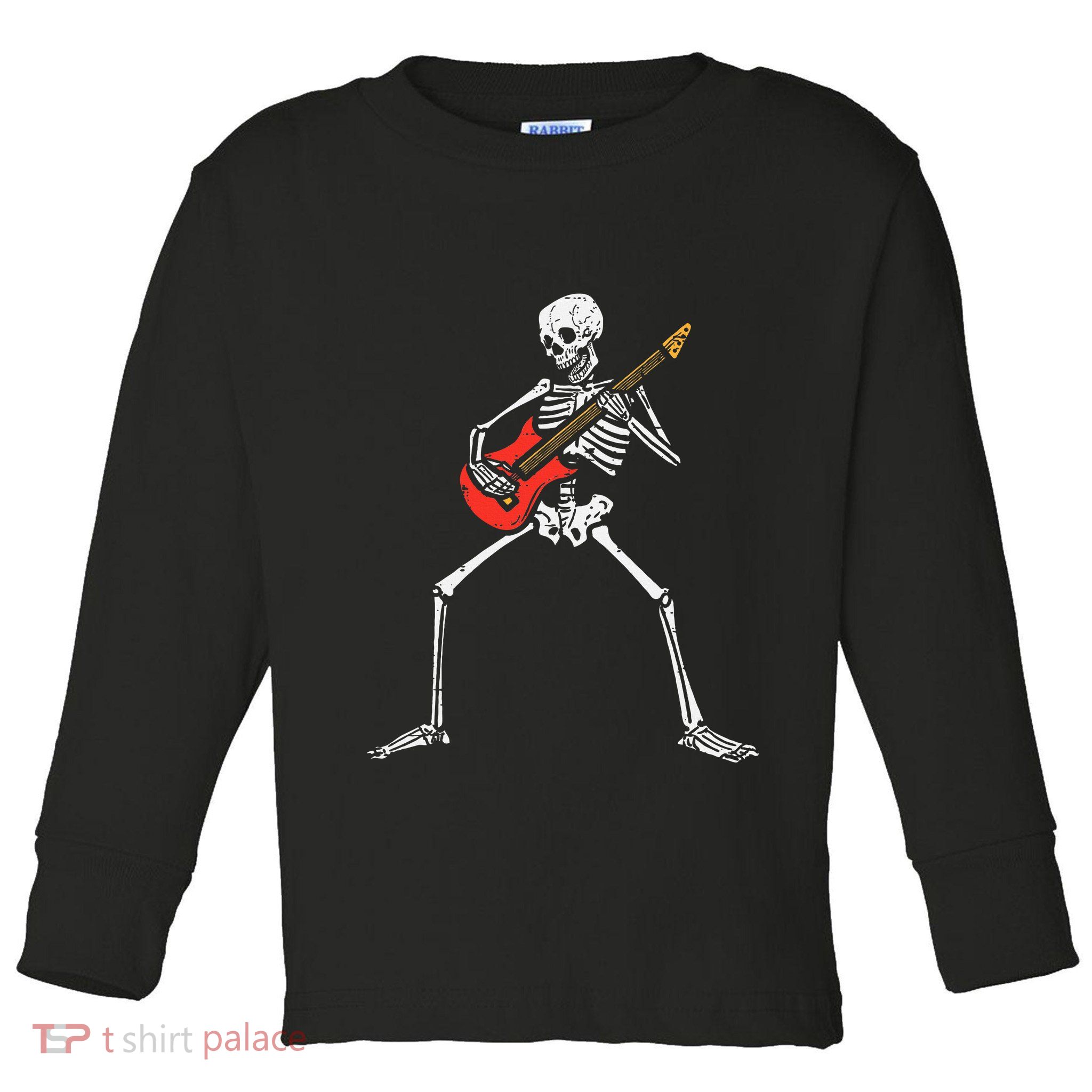 Halloween Skeleton Rocker Guitar Punk Rock Costume Toddler Long Sleeve Shirt