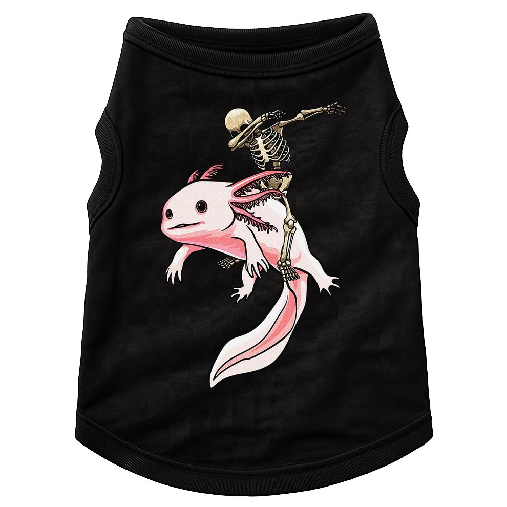 Halloween Skeleton Riding Axolotl Cute Doggie Tank
