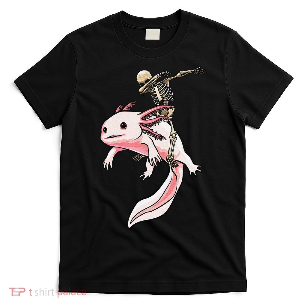 Halloween Skeleton Riding Axolotl Cute T-Shirt