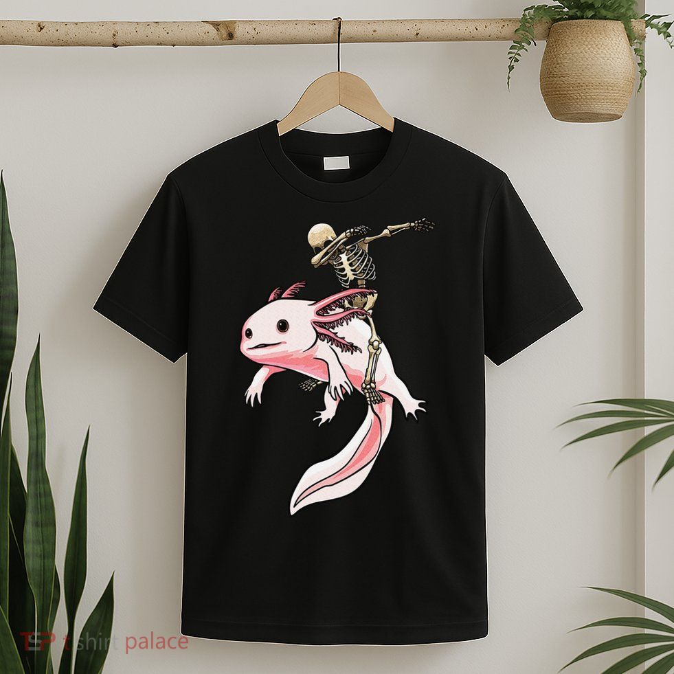 Halloween Skeleton Riding Axolotl Cute T-Shirt