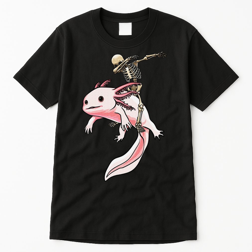 Halloween Skeleton Riding Axolotl Cute Tall T-Shirt