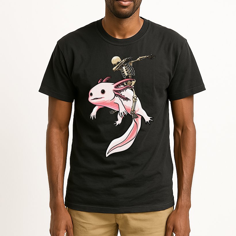 Halloween Skeleton Riding Axolotl Cute Tall T-Shirt