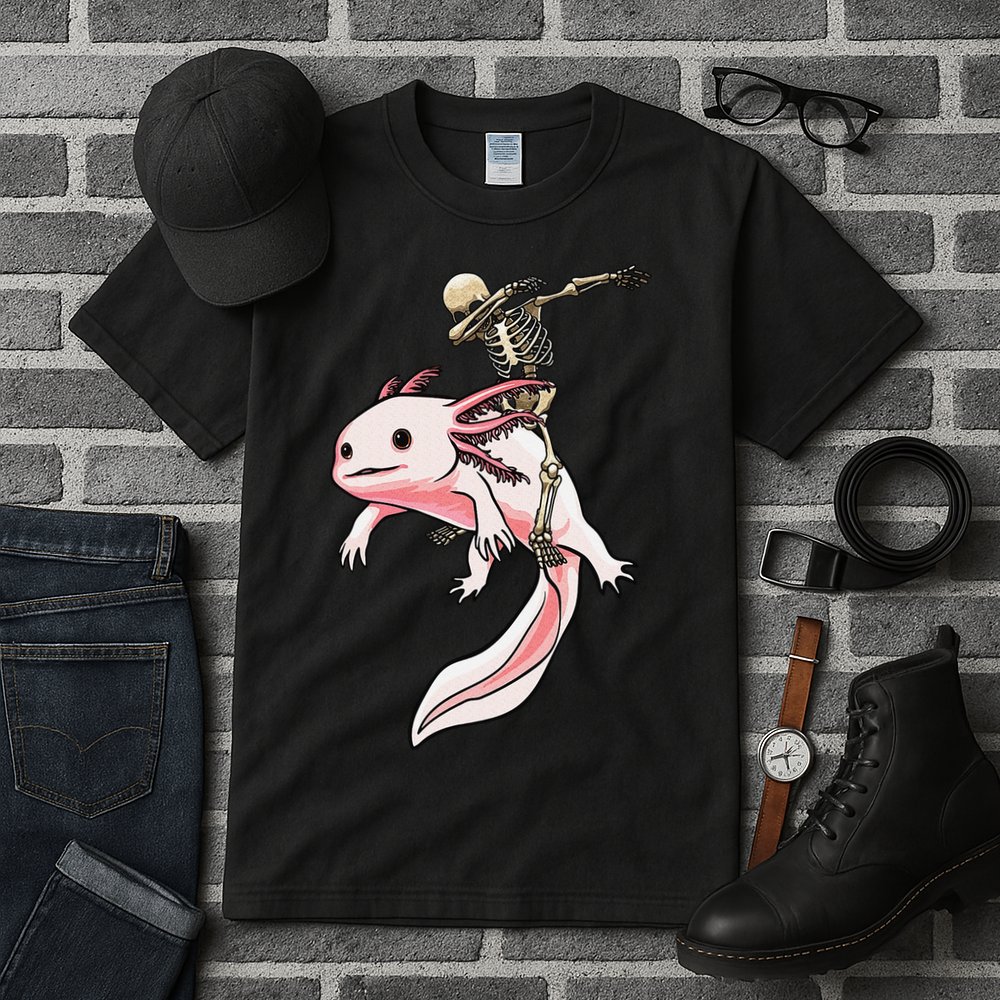 Halloween Skeleton Riding Axolotl Cute Tall T-Shirt