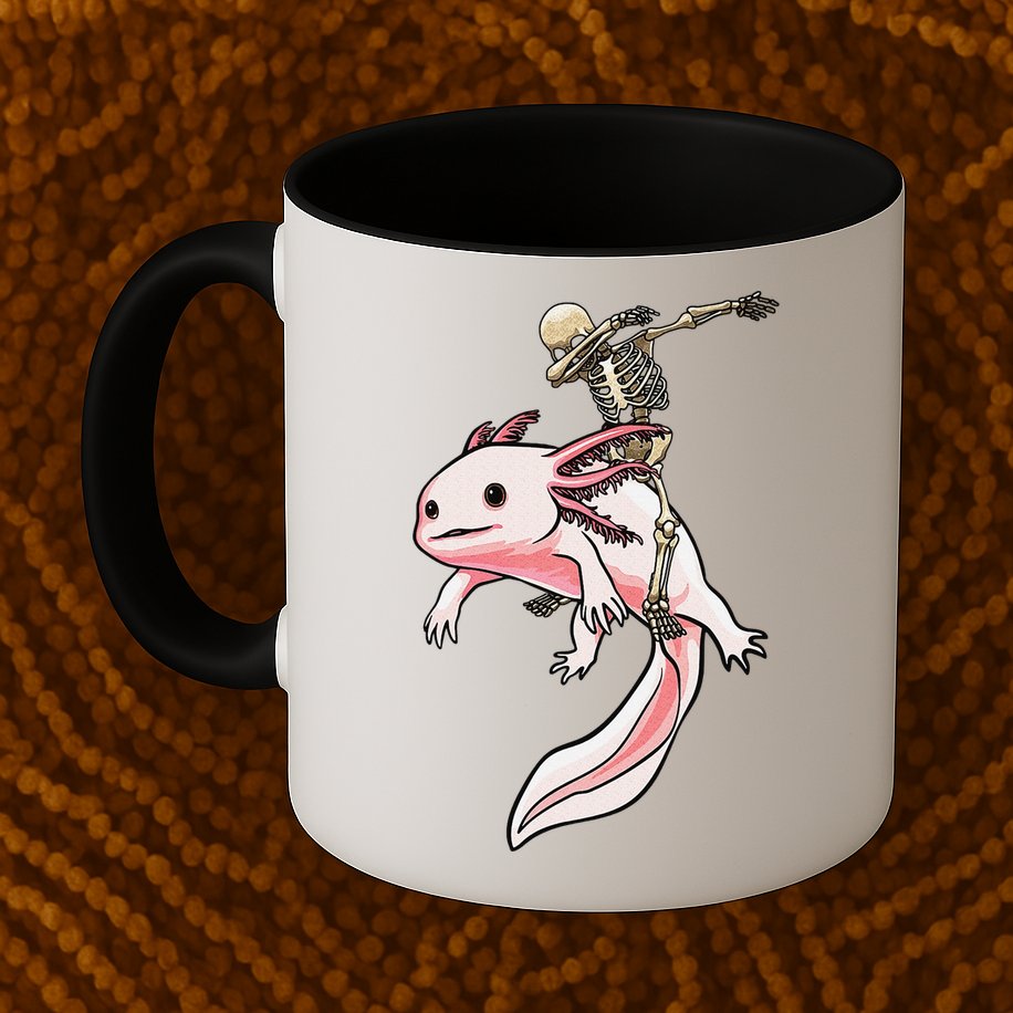 Halloween Skeleton Riding Axolotl Cute Mug