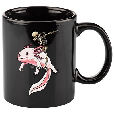 Halloween Skeleton Riding Axolotl Cute 11oz C Handle Ceramic Mug
