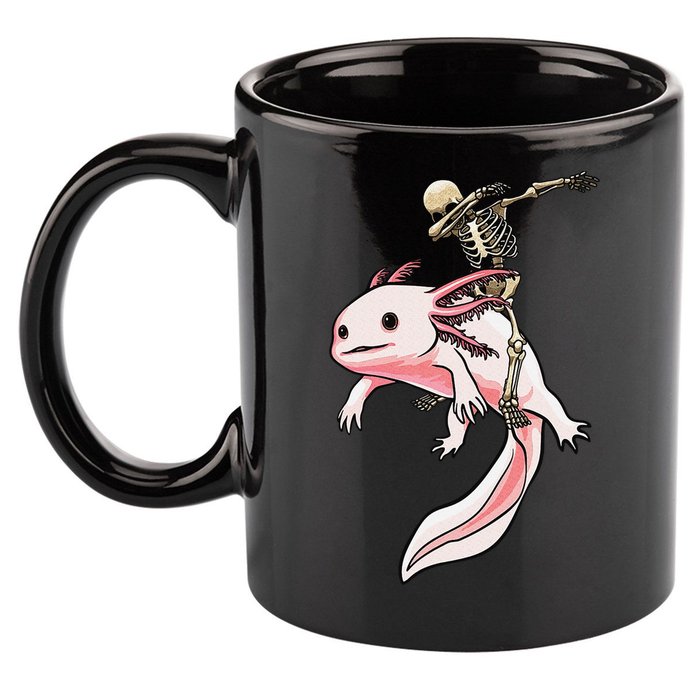 Halloween Skeleton Riding Axolotl Cute 11oz C Handle Ceramic Mug