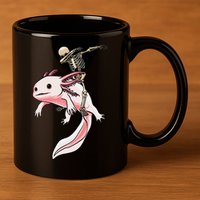 Halloween Skeleton Riding Axolotl Cute 11oz C Handle Ceramic Mug