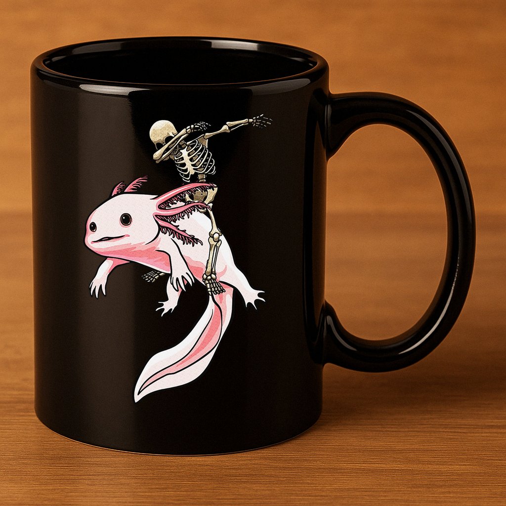 Halloween Skeleton Riding Axolotl Cute 11oz C Handle Ceramic Mug