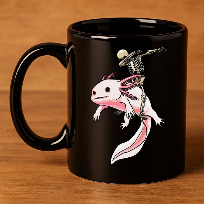 Halloween Skeleton Riding Axolotl Cute 11oz C Handle Ceramic Mug