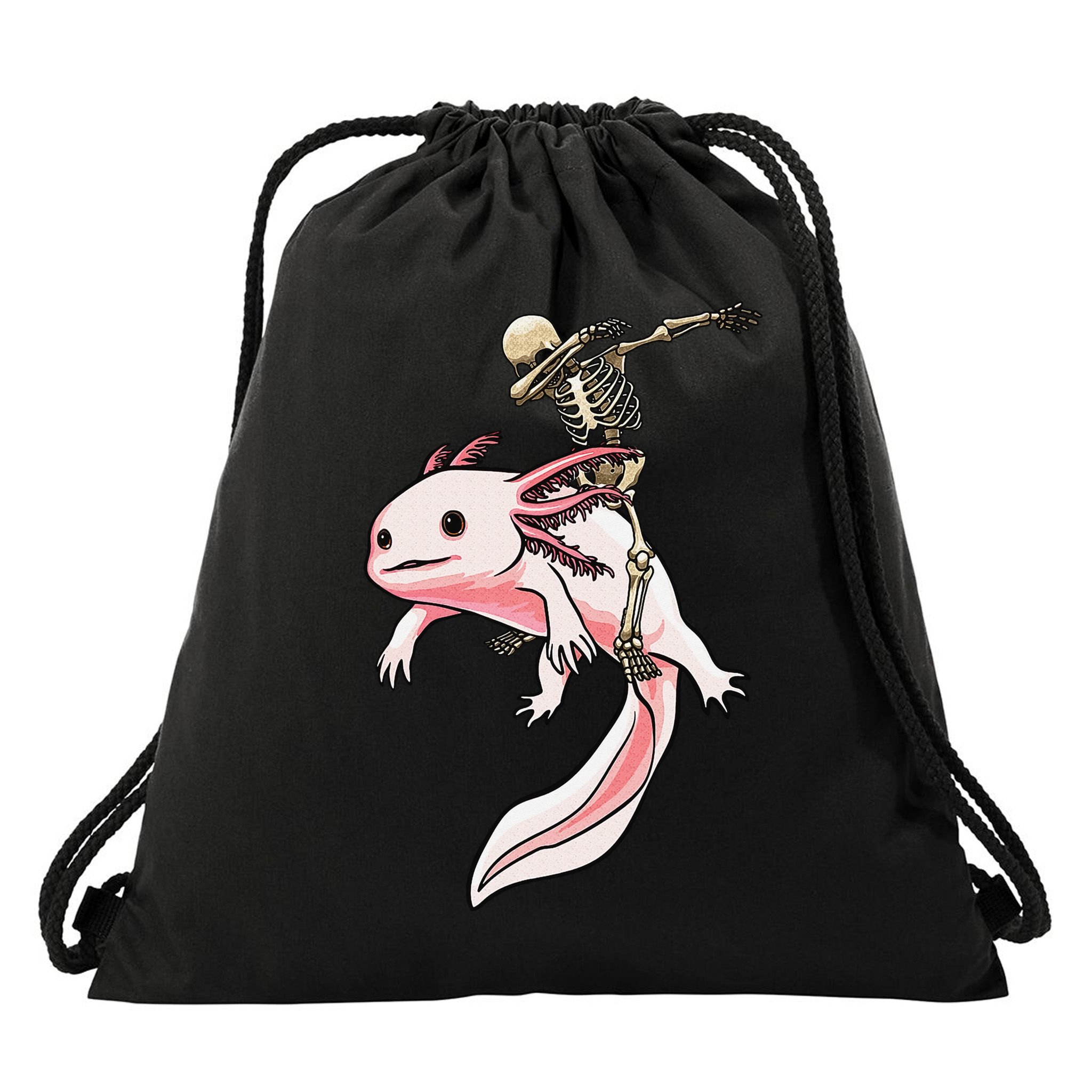 Halloween Skeleton Riding Axolotl Cute Drawstring Bag