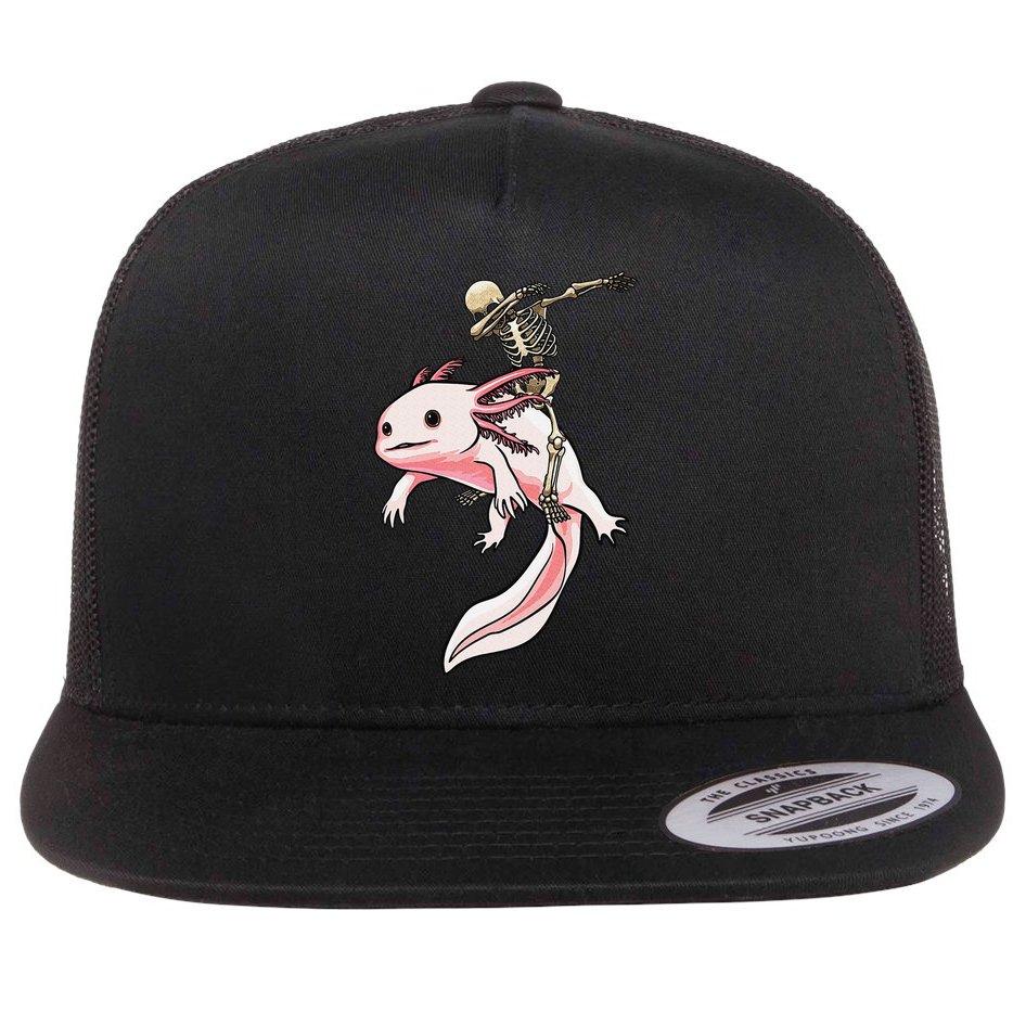Halloween Skeleton Riding Axolotl Cute Flat Bill Trucker Hat