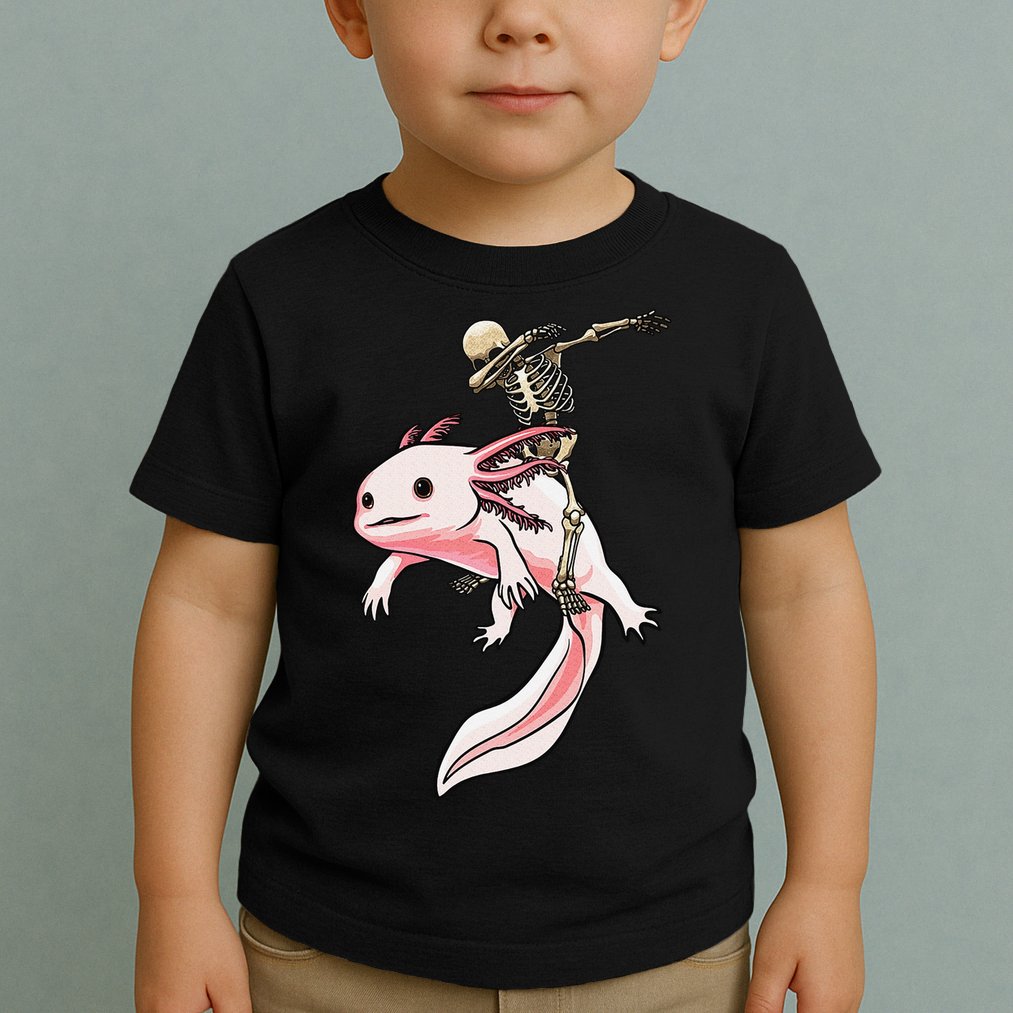 Halloween Skeleton Riding Axolotl Cute Toddler T-Shirt