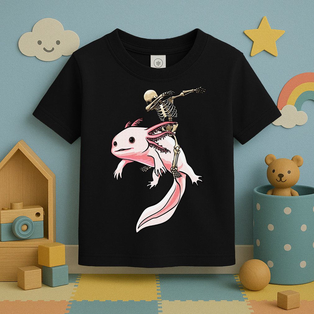 Halloween Skeleton Riding Axolotl Cute Toddler T-Shirt