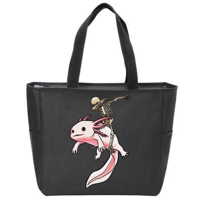 Halloween Skeleton Riding Axolotl Cute Zip Tote Bag