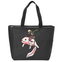 Halloween Skeleton Riding Axolotl Cute Zip Tote Bag