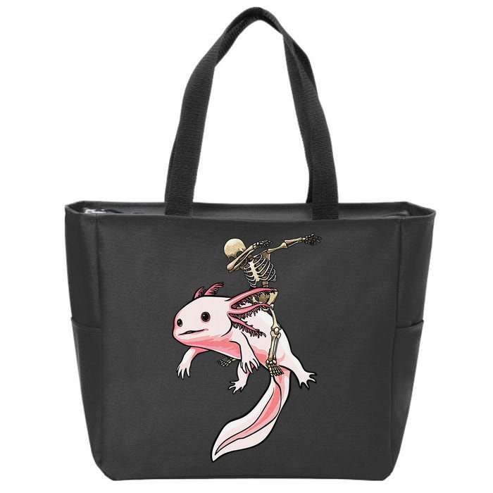 Halloween Skeleton Riding Axolotl Cute Zip Tote Bag