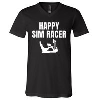 Happy Sim Racer Fun Esport Car Racing Sim Funny Sim Racer Sim Racing Cockpit V-Neck T-Shirt