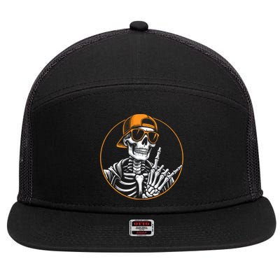 Halloween Skeleton Rock Hand Rocker Rock Music 7 Panel Mesh Trucker Snapback Hat