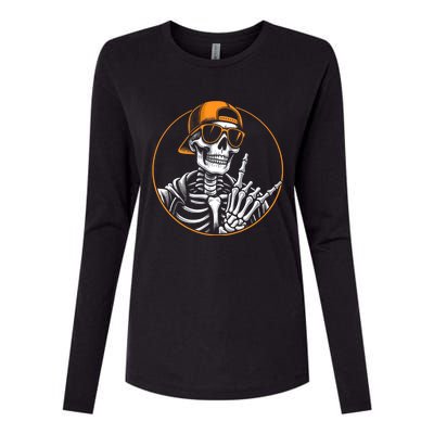 Halloween Skeleton Rock Hand Rocker Rock Music Womens Cotton Relaxed Long Sleeve T-Shirt