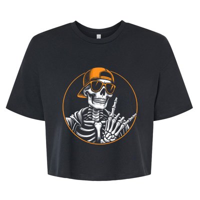 Halloween Skeleton Rock Hand Rocker Rock Music Bella+Canvas Jersey Crop Tee