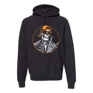 Halloween Skeleton Rock Hand Rocker Rock Music Premium Hoodie