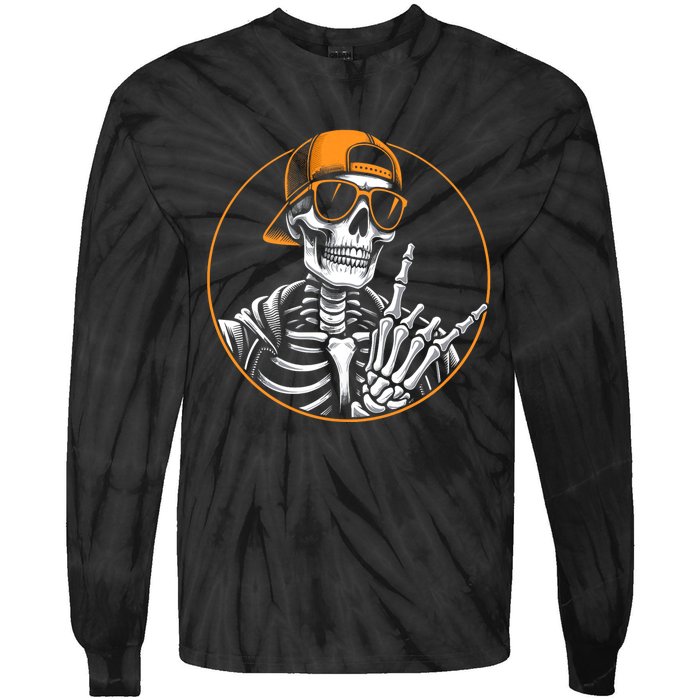 Halloween Skeleton Rock Hand Rocker Rock Music Tie-Dye Long Sleeve Shirt