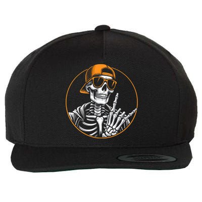 Halloween Skeleton Rock Hand Rocker Rock Music Wool Snapback Cap