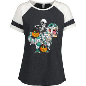 Halloween Skeleton Riding Mummy Dinosaur T Rex Funny Enza Ladies Jersey Colorblock Tee