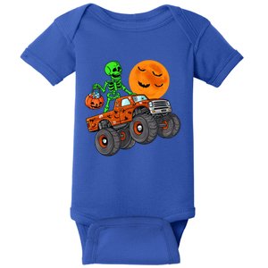 Halloween Skeleton Riding Monster Truck Gift Baby Bodysuit