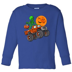 Halloween Skeleton Riding Monster Truck Gift Toddler Long Sleeve Shirt