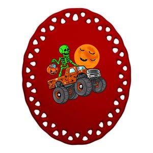 Halloween Skeleton Riding Monster Truck Gift Ceramic Oval Ornament