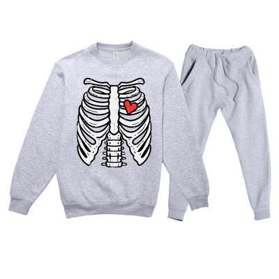 Halloween Skeleton Rib Cage Heart Costume Premium Crewneck Sweatsuit Set