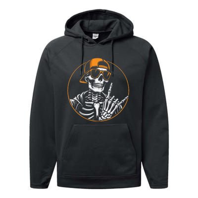 Halloween Skeleton Rock Hand Rocker Performance Fleece Hoodie