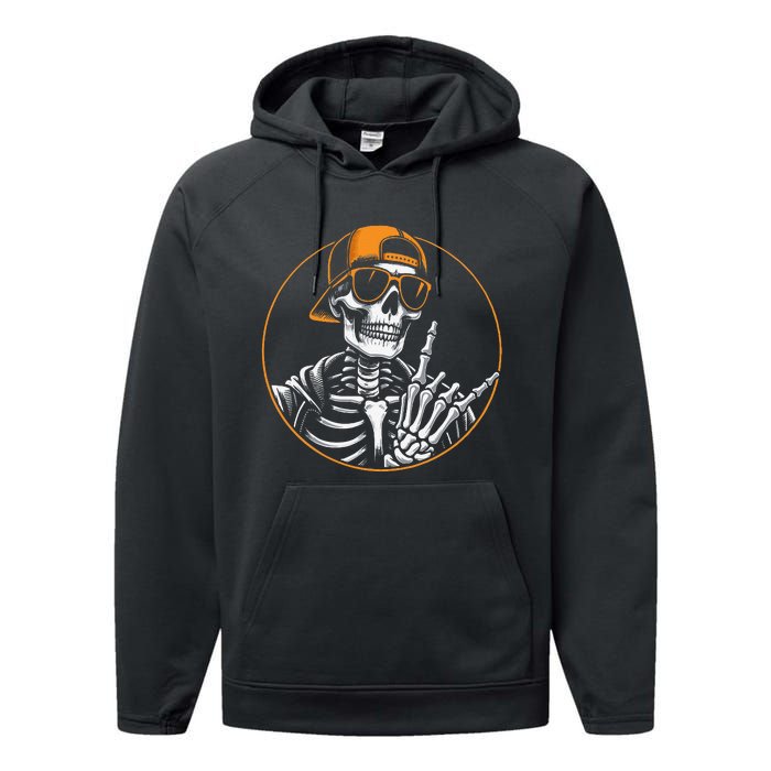 Halloween Skeleton Rock Hand Rocker Performance Fleece Hoodie