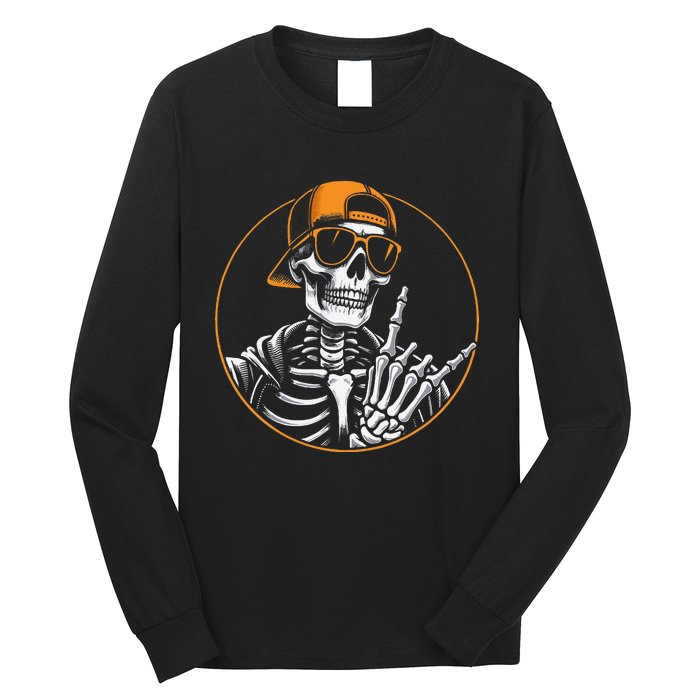 Halloween Skeleton Rock Hand Rocker Long Sleeve Shirt