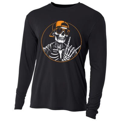 Halloween Skeleton Rock Hand Rocker Cooling Performance Long Sleeve Crew