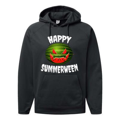 Happy Summerween Retro Watermelon Jack O Lantern Performance Fleece Hoodie