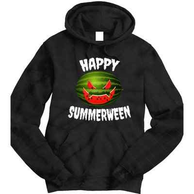 Happy Summerween Retro Watermelon Jack O Lantern Tie Dye Hoodie