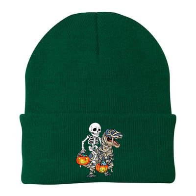 Halloween Skeleton Riding Mummy Dinosaur T Rex Funny Pumpkin Knit Cap Winter Beanie