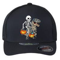 Halloween Skeleton Riding Mummy Dinosaur T Rex Funny Pumpkin Flexfit Unipanel Trucker Cap