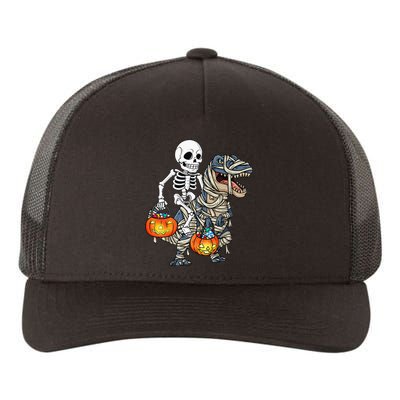 Halloween Skeleton Riding Mummy Dinosaur T Rex Funny Pumpkin Yupoong Adult 5-Panel Trucker Hat