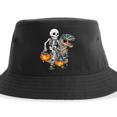 Halloween Skeleton Riding Mummy Dinosaur T Rex Funny Pumpkin Sustainable Bucket Hat